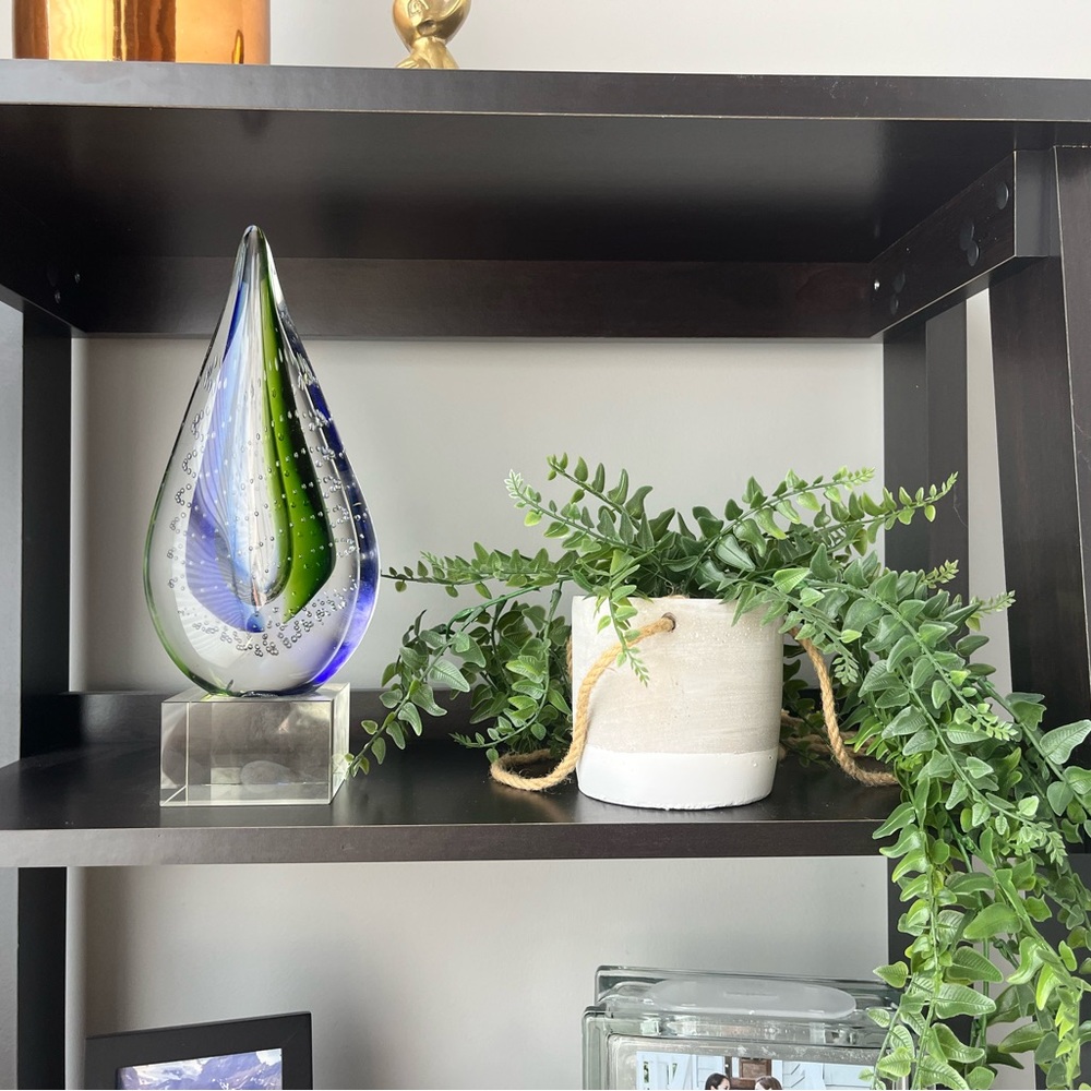Glass artwork - blue and green teardrop